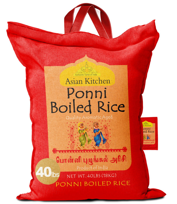 Asian Kitchen Ponni Boiled Rice 40-Pound Bag, 40lbs (18.14kg) Short Grain Rice ~ All Natural | Gluten Friendly | Vegan | Indian Origin | Export Quality