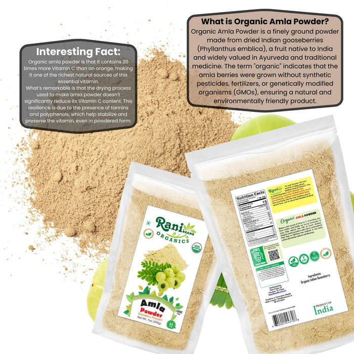 Rani Organic Amla Powder (Gooseberry Powder) 7oz (200g) ~ All Natural | No Color | Gluten Friendly | Vegan | NON-GMO | Kosher | No Salt or fillers | Indian Origin | USDA Organic Certified