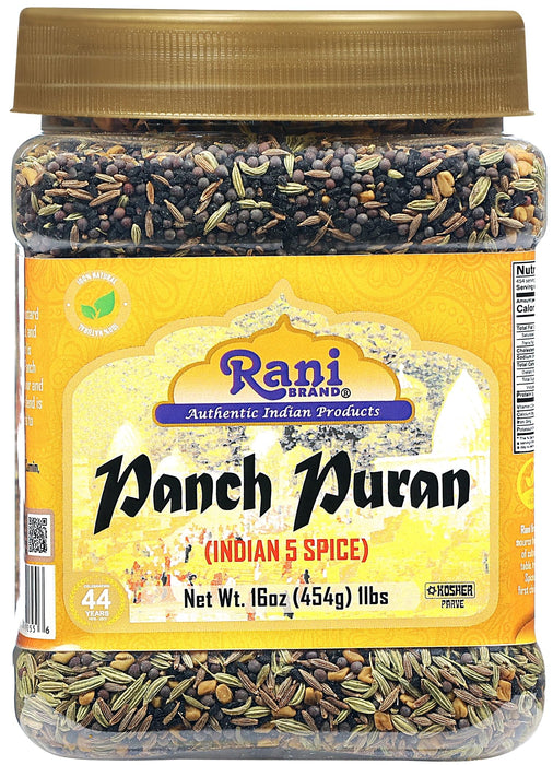 Rani Panch Puran (5 Spice) 16oz (1lb) 454g PET Jar ~ All Natural | Vegan | Gluten Friendly | NON-GMO | Kosher | Indian Origin (Equal Blend of Fenugreek, Mustard, Kalonji/Nigella, Fennel and Cumin)