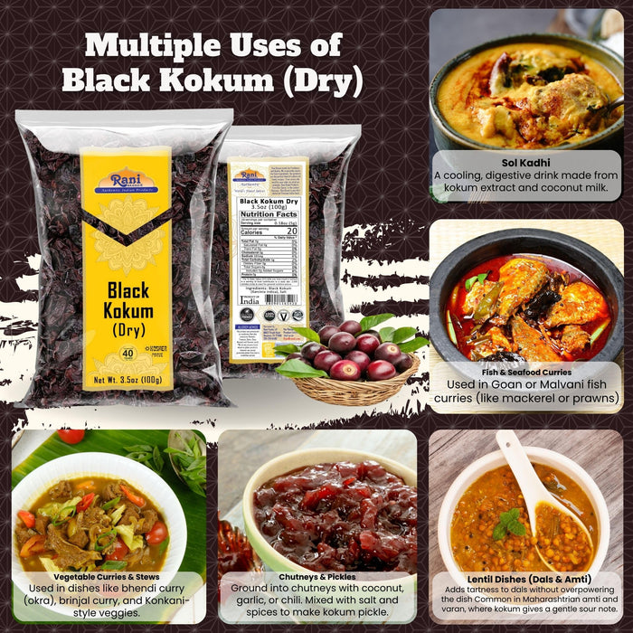 Rani Black Kokum (Dry) Garcinia Indica 3.5oz (100g) ~ All Natural | Gluten Friendly | Vegan | NON-GMO | Kosher | No Salt or fillers | Indian Origin