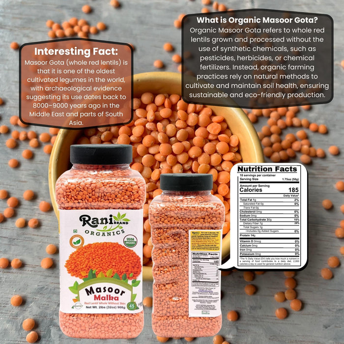 Rani Organic Masoor Gota (Football) Indian Red Lentils Skinless 32oz (2lbs) 908g ~ All Natural | Gluten Friendly | NON-GMO | Kosher| Vegan | Product of USA