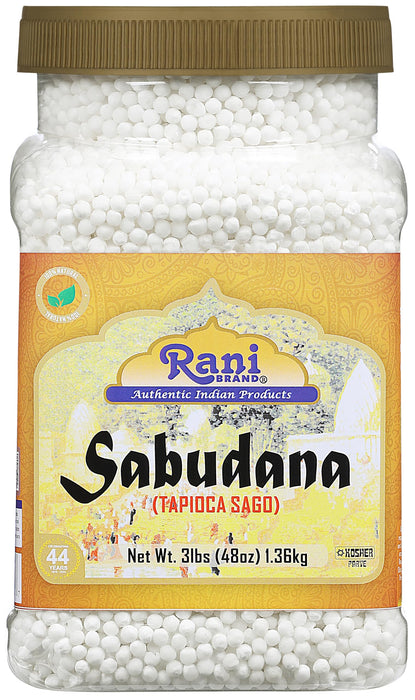 Rani Sabudana (Tapioca / Sago) Pearls 48oz (3lbs) 1.36kg Bulk PET Jar ~ All Natural | Vegan | No Colors | NON-GMO | Kosher | Indian Origin