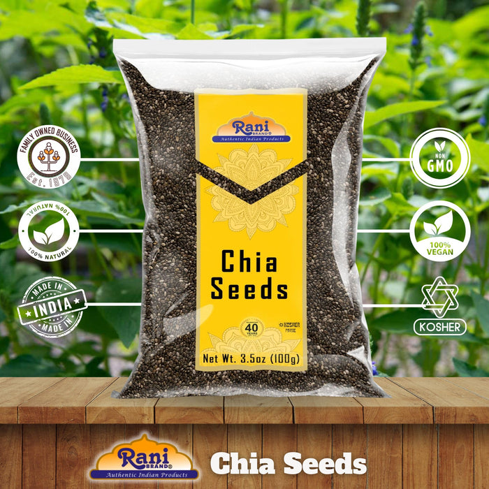 Rani Chia Seeds 3.5oz (100g) ~ All Natural | Vegan | Gluten Friendly | NON-GMO | Kosher | Indian Origin