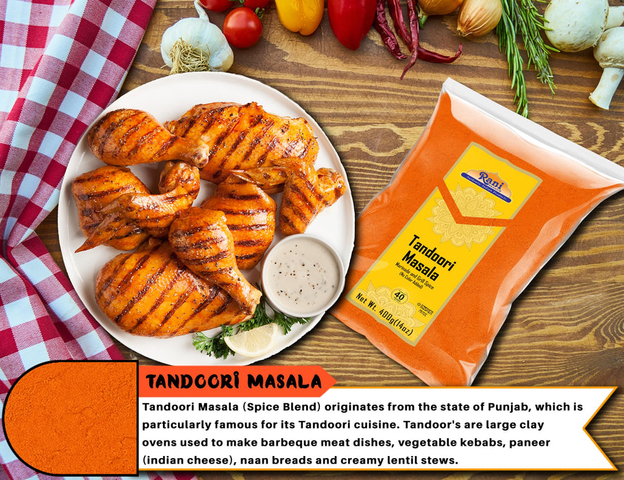Rani Tandoori Masala (Natural, No Colors Added) 11-Spice Blend 14oz (400g) ~ Salt Free | Vegan | Gluten Friendly | NON-GMO | Kosher