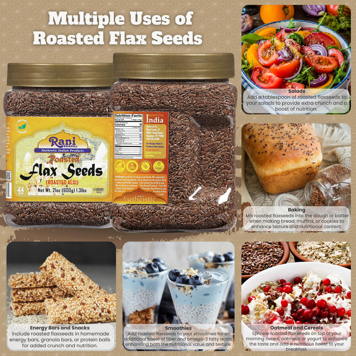 Rani Roasted Flax Seeds (Alsi, Linum usitatissimum) 21oz (1.3lbs) 600g PET Jar ~ All Natural | Gluten Friendly | Non-GMO | Kosher | Vegan | Indian Origin