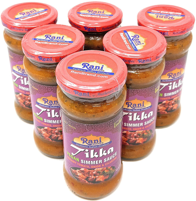 Rani Tikka Curry Vegan Simmer Sauce (Creamy Tomato, Onion & Cilantro) 14oz (400g) Glass Jar, Pack of 5 +1 FREE ~ Easy to Use | Vegan | No Colors