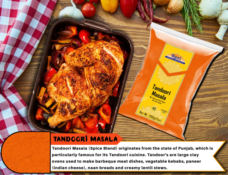 Rani Tandoori Masala (Natural, No Colors Added) Indian 11-Spice Blend 7oz (200g) ~ Salt Free | Vegan | Gluten Friendly | NON-GMO | Kosher | Indian Origin