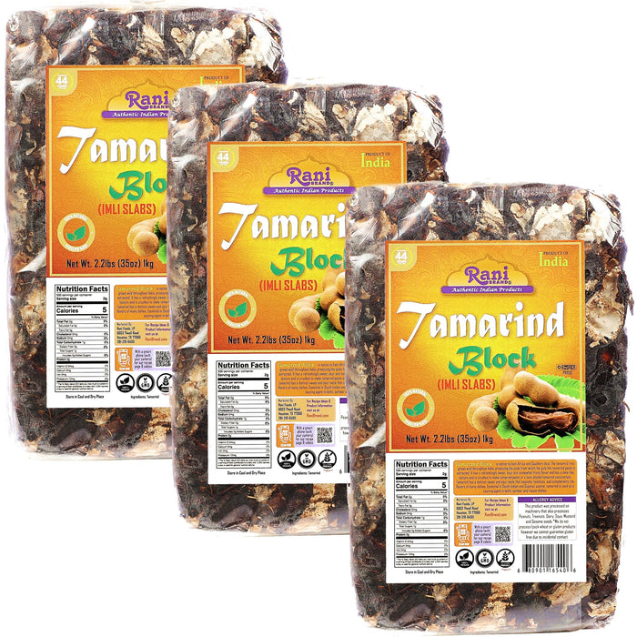 Rani Tamarind Block (Imli Slab) 35oz (2.2lbs) 1kg, Pack of 3 ~ All Natural | No added sugar | Vegan | Gluten Friendly | NON-GMO | Kosher | Indian Origin