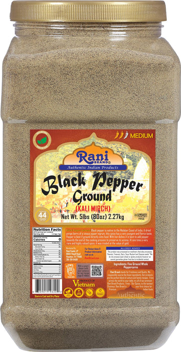 Rani Black Pepper Fine Powder 80 Mesh, 80oz (5lbs) 2.27kg Bulk PET Jar ~ All Natural | Vegan | Gluten Friendly | NON-GMO | Kosher
