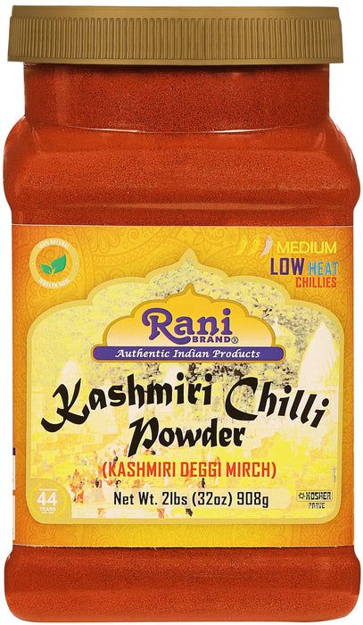 Rani Kashmiri Chilli Powder (Deggi Mirch, Low Heat) Ground Indian Spice 32oz (2lbs) 908g PET Jar ~ All Natural | Salt-Free | Vegan | Kosher | No Colors | Perfect for Deviled Eggs & Other Low Heat Dishes