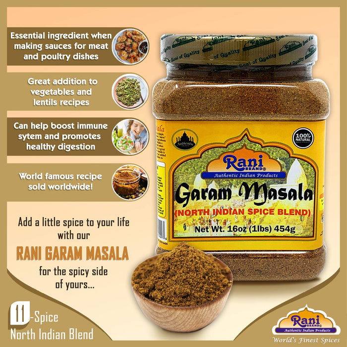 Rani Garam Masala Indian 11-Spice Blend 16oz  (1lb) 454g PET Jar ~ All Natural, Salt-Free | Vegan | No Colors | Gluten Friendly | Kosher | NON-GMO