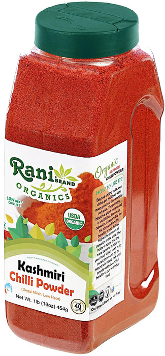 Rani Organic Kashmiri Chilli Powder (Deggi Mirch, Low Heat) 16oz (1lb) 454g PET Jar ~ All Natural | Vegan | Gluten Friendly | NON-GMO | Indian Origin | USDA Certified Organic