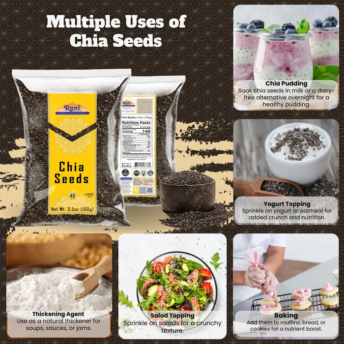 Rani Chia Seeds 3.5oz (100g) ~ All Natural | Vegan | Gluten Friendly | NON-GMO | Kosher | Indian Origin