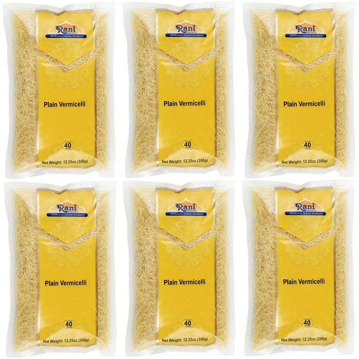 Rani Plain Vermicelli (Wheat Noodles) 12.25oz (350g), Pack of 6 ~ All Natural | Vegan | NON-GMO | Indian Origin