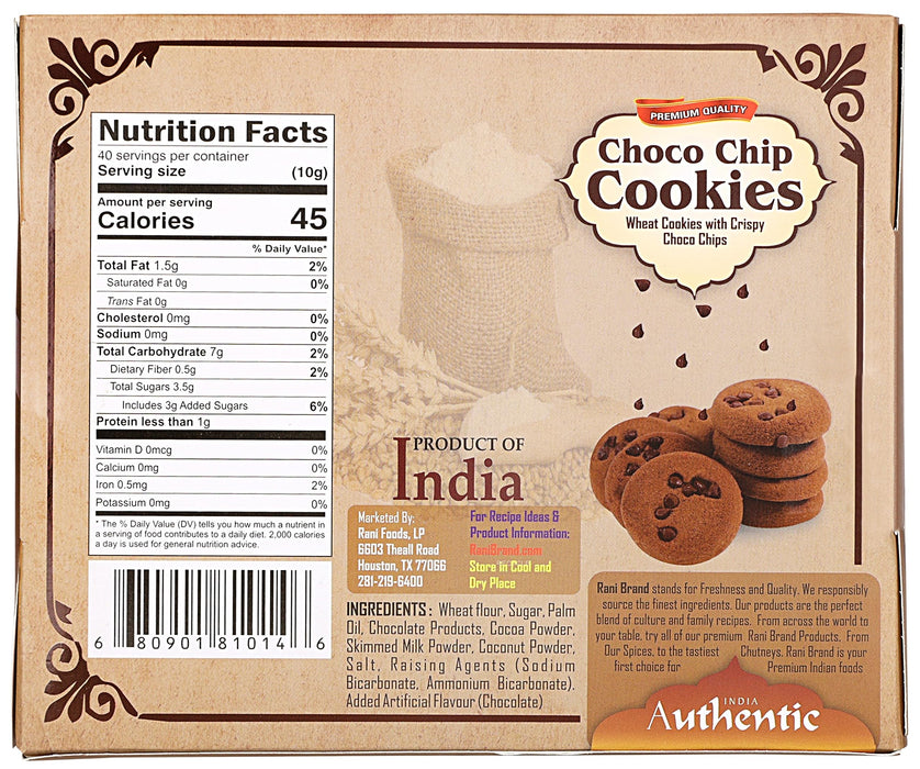 Rani Choco Chip Cookies (Wheat Cookies with Crispy Choco Chips) 14oz (400g) Pack of 3+1 FREE, Premium Quality Indian Cookies ~ Vegan | Non-GMO | Indian Origin