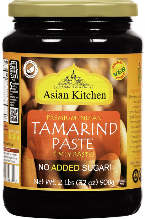 Asian Kitchen Tamarind Paste Puree (Imli) 32oz (908g) 2lbs Glass Jar, Gluten Free, No added sugar ~ All Natural | Vegan | NON-GMO | Kosher | No Colors