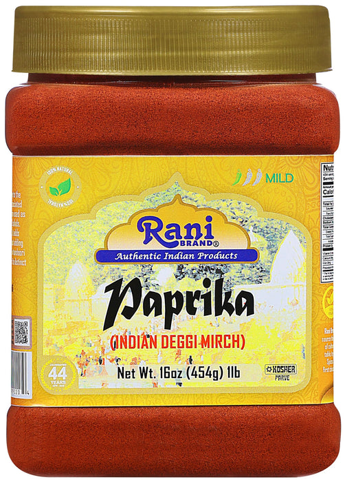 Rani Paprika (Deggi Mirch, Low Heat) Spice Powder, Ground 16oz (1lb) 454g PET Jar ~ All Natural, Salt-Free | Vegan | No Colors | Gluten Friendly | NON-GMO | Kosher | Indian Origin