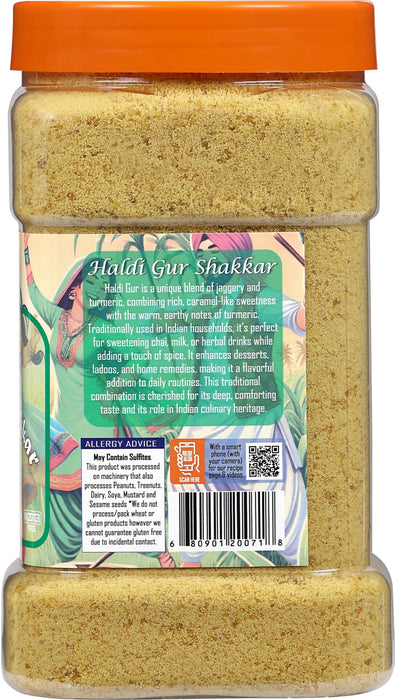 Rani Haldi Gur Shakkar (Turmeric with Indian Jaggery) Indian Unrefined Raw Cane Sugar 35oz (2.2lbs) 1kg PET Jar ~ Gluten Friendly | Vegan | NON-GMO | Kosher | No Salt or fillers | Indian Product