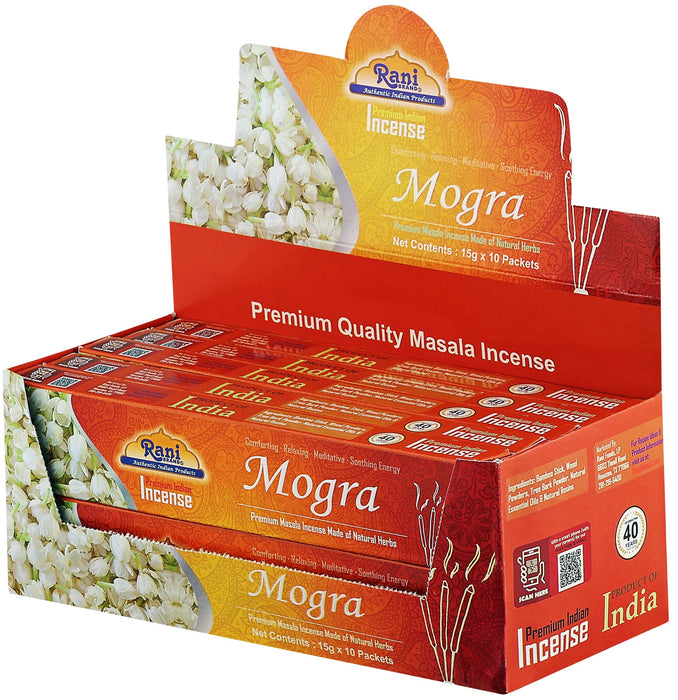 Rani Mogra Incense (Premium Masala Incense Made of Natural Herbs) 15g x 10 Packets ~ Total of 100 Incense sticks | For Puja Purposes | Indian Origin