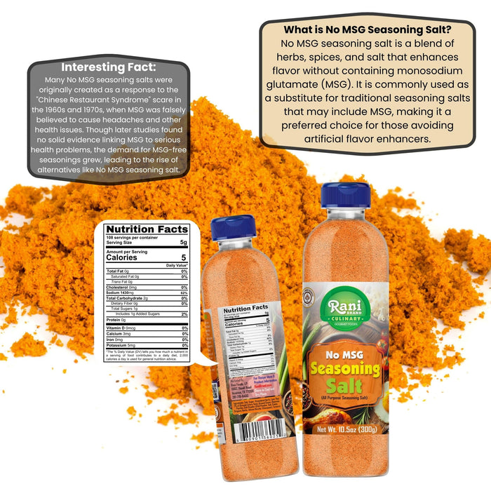 Rani No MSG Seasoning Salt (All Purpose Seasoning Salt) 10.5oz (300g) PET Jar ~ All Natural | Gluten Friendly | NON-GMO | Kosher | Vegan | Product of USA