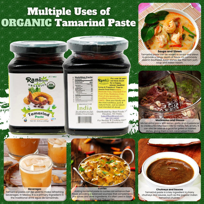 Rani Organic Tamarind Paste (Imli Paste) 8.8oz (250g) Glass Jar, No Sugar Added ~ All Natural | Vegan | Gluten Free | No Colors | NON-GMO | Kosher | Indian Origin | USDA Certified Organic