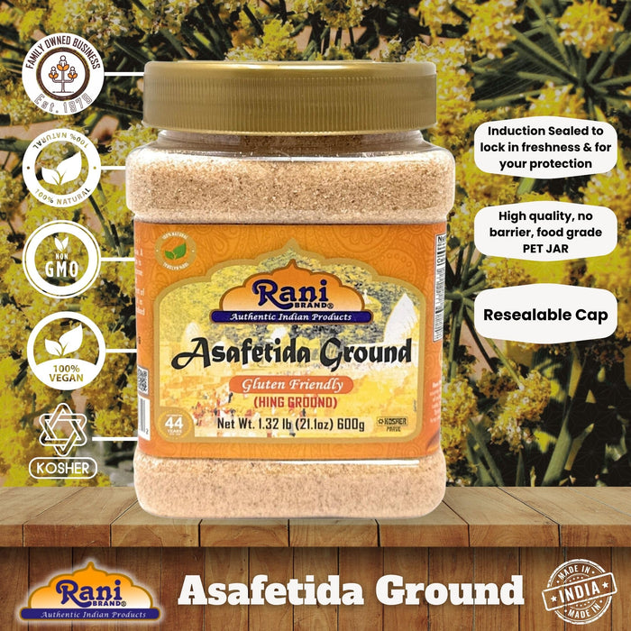 Rani Asafetida (Hing) Ground 21.1oz (1.32lbs) 600g Gluten Friendly, PET Jar ~ All Natural | Salt Free | Vegan | Non-GMO | Asafoetida Indian Spice | Best for Onion Garlic Substitute