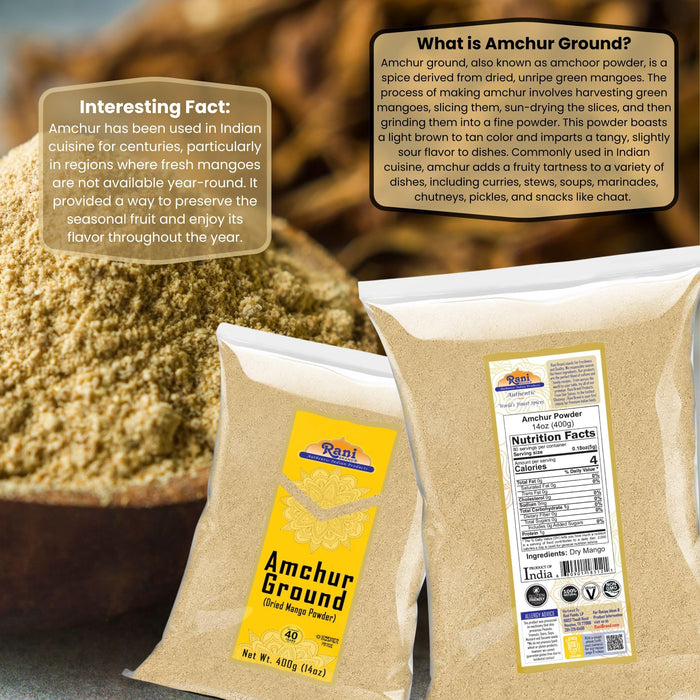 Rani Amchur (Mango) Ground Powder Spice 14oz (400g) ~ All Natural, Indian Origin | No Color | Gluten Friendly | Vegan | NON-GMO | Kosher | No Salt or fillers