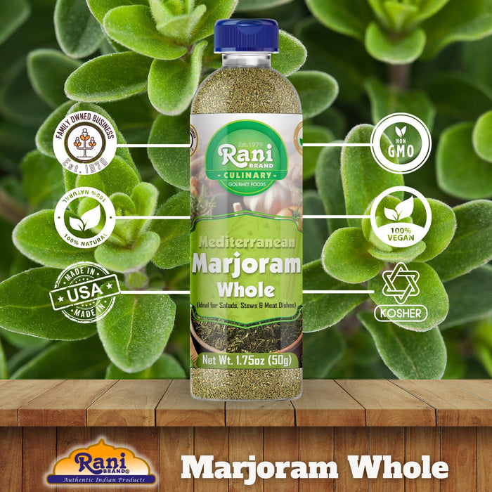 Rani Marjoram Whole (Ideal for Salads, Stews & Meat Dishes) 1.75oz (50g) PET Jar ~ All Natural | Gluten Friendly | NON-GMO | Kosher | Vegan | Product of USA