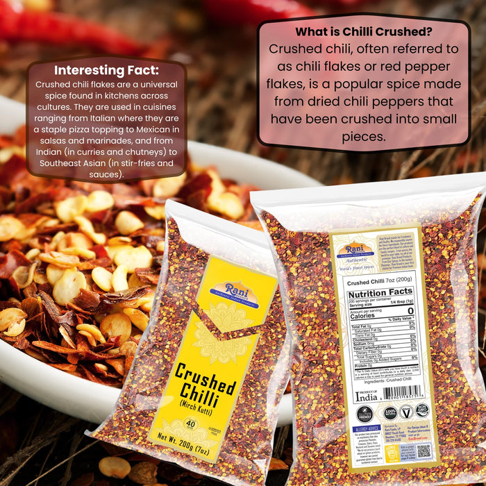 Rani Crushed Red Pepper Flakes Chilli (Pizza Type Cut) 7oz (200g) ~ All Natural, No Color added, Gluten Friendly | Vegan | NON-GMO | Kosher | No Salt or fillers