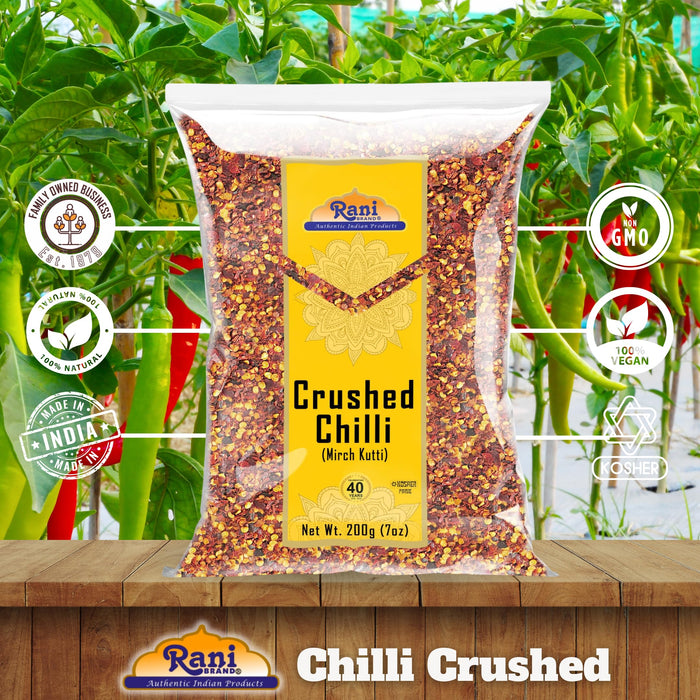 Rani Crushed Red Pepper Flakes Chilli (Pizza Type Cut) 7oz (200g) ~ All Natural, No Color added, Gluten Friendly | Vegan | NON-GMO | Kosher | No Salt or fillers