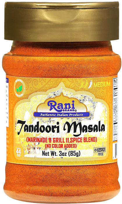 Rani Tandoori Masala (Natural, No Colors Added) Indian 11-Spice Blend 3oz (85g) PET Jar ~ Salt Free | Vegan | Gluten Friendly | NON-GMO | Kosher | Indian Origin