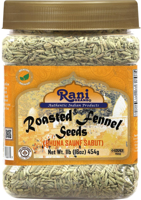 Rani Roasted Fennel Seeds (Bhuna Saunf Sabut) Whole Spice 16oz (1lb) 454g PET Jar ~ All Natural | Gluten Friendly | NON-GMO | Kosher | Vegan | Indian Origin