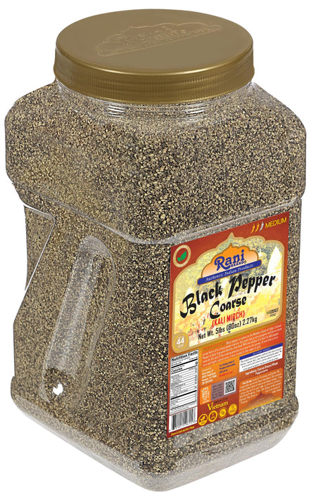 Rani Black Pepper Coarse Ground 28 Mesh (Table Grind) 80oz (5lbs) 2.27kg Bulk PET Jar ~ All Natural | Vegan | Gluten Friendly | NON-GMO | Kosher