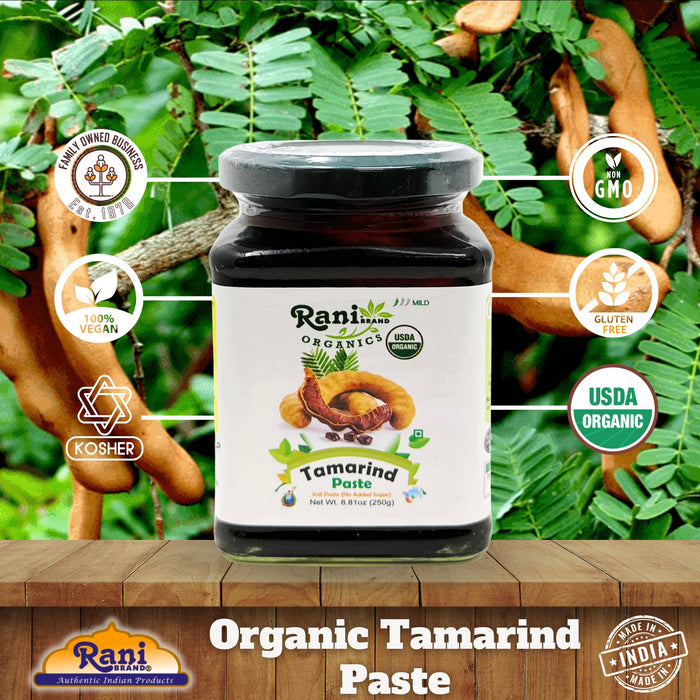 Rani Organic Tamarind Paste (Imli Paste) 8.8oz (250g) Glass Jar, No Sugar Added ~ All Natural | Vegan | Gluten Free | No Colors | NON-GMO | Kosher | Indian Origin | USDA Certified Organic