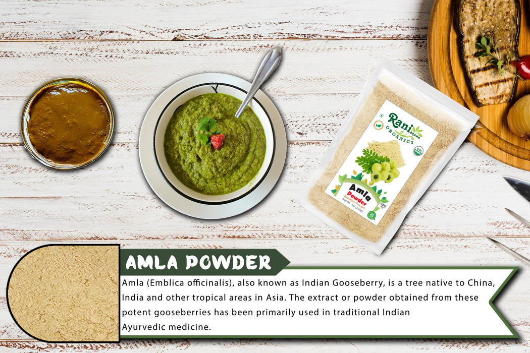 Rani Organic Amla Powder (Gooseberry Powder) 7oz (200g) ~ All Natural | No Color | Gluten Friendly | Vegan | NON-GMO | Kosher | No Salt or fillers | Indian Origin | USDA Organic Certified