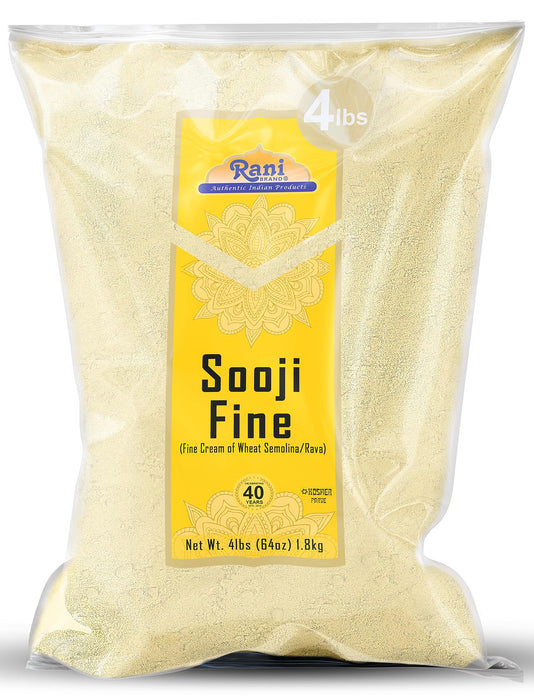 Rani Sooji Fine (Farina, Suji, Rava, Wheat) Flour, 64oz (4lbs) 1.81kg ~ All Natural | Vegan | NON-GMO | Kosher | Indian Origin