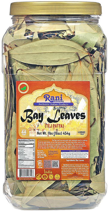 Rani Bay Leaf (Leaves) Whole Spice Hand Selected Extra Large 16oz (1lb) 454g PET Jar ~ All Natural | Gluten Friendly | NON-GMO | Vegan | Kosher | Indian Origin