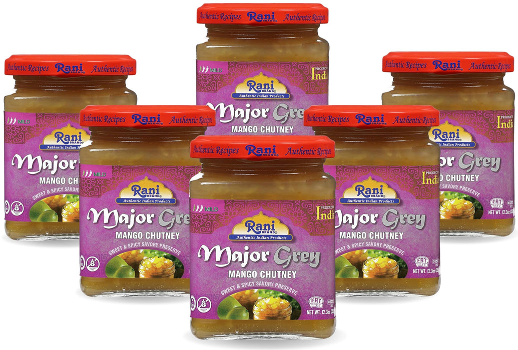 Rani Major Grey Mango Chutney (Indian Preserve) 12.3oz (350g) Glass Jar, Ready to eat, Vegan, Pack of 5+1 FREE ~ Gluten Free, All Natural, NON-GMO, Kosher