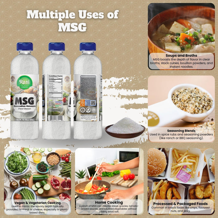 Rani MSG (Monosodium Glutamate) 16oz (1lb) 454g PET Jar ~ Flavor Enhancer, Umami Seasoning, Perfect for stir-frying, roasting, soups | Gluten Friendly | Vegan | NON-GMO | Kosher | Product of USA