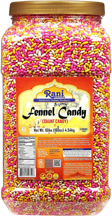 Rani Sugar Coated Fennel Candy 160oz (10lbs) 4.54kg Bulk PET Jar ~ Indian After Meal Digestive Treat | Vegan | Gluten Friendly | NON-GMO | Kosher | Indian Origin