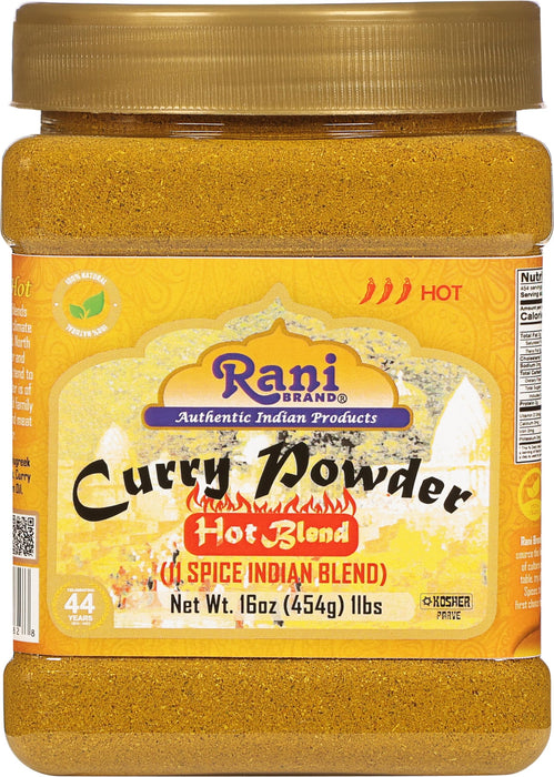 Rani Curry Powder Hot Natural 11-Spice Blend 16oz (1lb) 454g PET Jar ~ Salt Free | Vegan | Gluten Friendly | NON-GMO | Kosher | Indian Origin