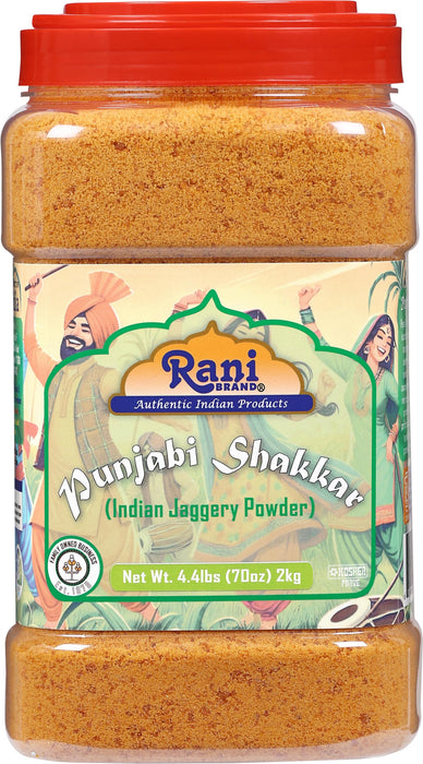 Rani Punjabi Shakkar (Gur Jaggery Powder) Indian Unrefined Raw Cane Sugar 70oz (4.4lbs) 2kg PET Jar ~ Gluten Friendly | Vegan | NON-GMO | Kosher | No Salt or fillers | Indian Product
