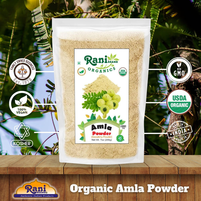 Rani Organic Amla Powder (Gooseberry Powder) 7oz (200g) ~ All Natural | No Color | Gluten Friendly | Vegan | NON-GMO | Kosher | No Salt or fillers | Indian Origin | USDA Organic Certified