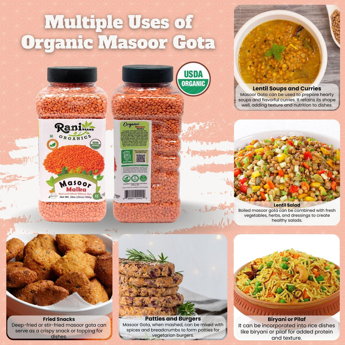 Rani Organic Masoor Gota (Football) Indian Red Lentils Skinless 32oz (2lbs) 908g ~ All Natural | Gluten Friendly | NON-GMO | Kosher| Vegan | Product of USA