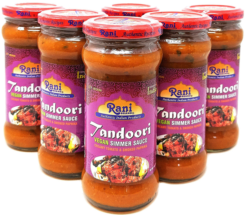 Rani Tandoori Curry Vegan Simmer Sauce (Creamy Tomato & Smoked Paprika) 14oz (400g) Glass Jar, Pack of 5 +1 FREE ~ Easy to Use | Vegan | No Colors | All Natural | NON-GMO | Gluten Free | Indian Origin