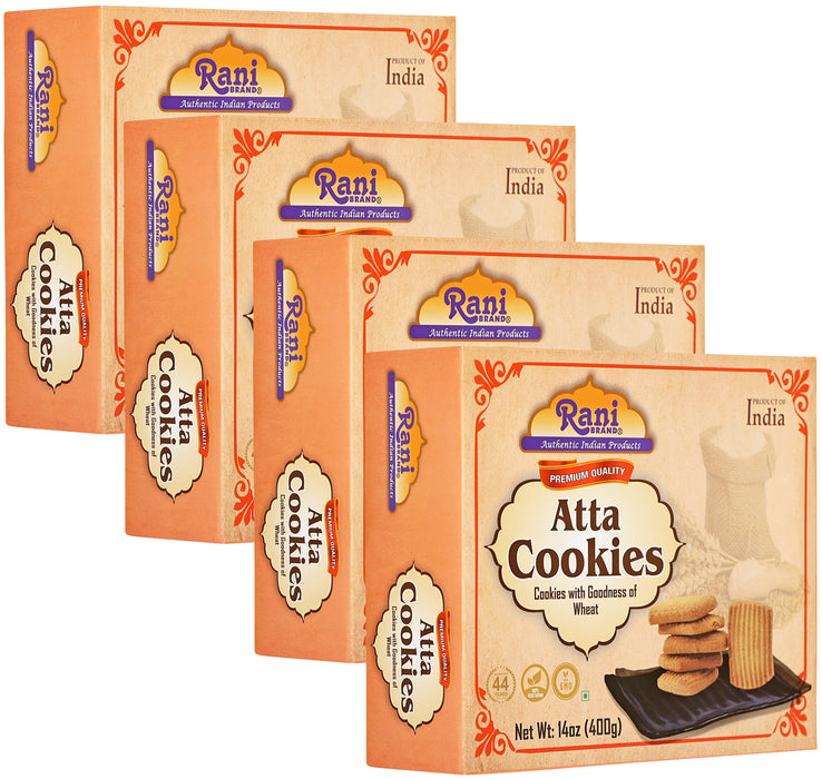 Rani Atta Cookies (Cookies with the Goodness of Wheat) 14oz (400g) Pack of 3+1 FREE, Premium Quality Indian Cookies ~ Vegan | Non-GMO | Indian Origin