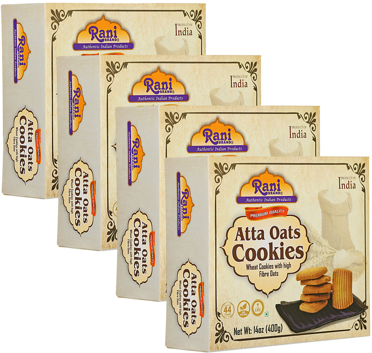Rani Atta Oats Cookies (Wheat Cookies with High Fibre Oats) 14oz (400g) Pack of 3+1 FREE, Premium Quality Indian Cookies ~ All Natural | Vegan | Non-GMO | Indian Origin