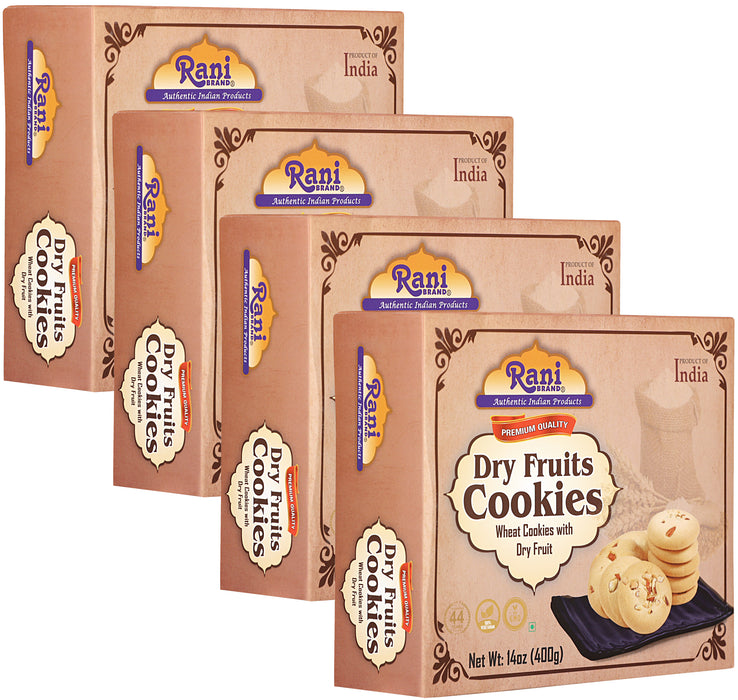 Rani Dry Fruits Cookies (Wheat Cookies with Dry Fruits) 14oz (400g) Pack of 3+1 FREE, Premium Quality Indian Cookies ~ All Natural | Vegan | Non-GMO | Indian Origin
