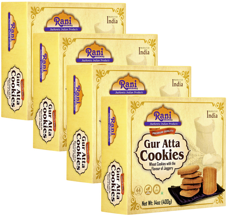 Rani Gur Atta Cookies (Wheat Cookies with the Flavor of Jaggery) 14oz (400g) Pack of 3+1 FREE, Premium Quality Indian Cookies ~ All Natural | Vegan | Non-GMO | Indian Origin