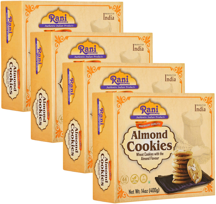 Rani Almond Cookies (Wheat Cookies with Almond Flavor) 14oz (400g) Pack of 3+1 FREE, Premium Quality Indian Cookies ~ Vegan | Non-GMO | Indian Origin